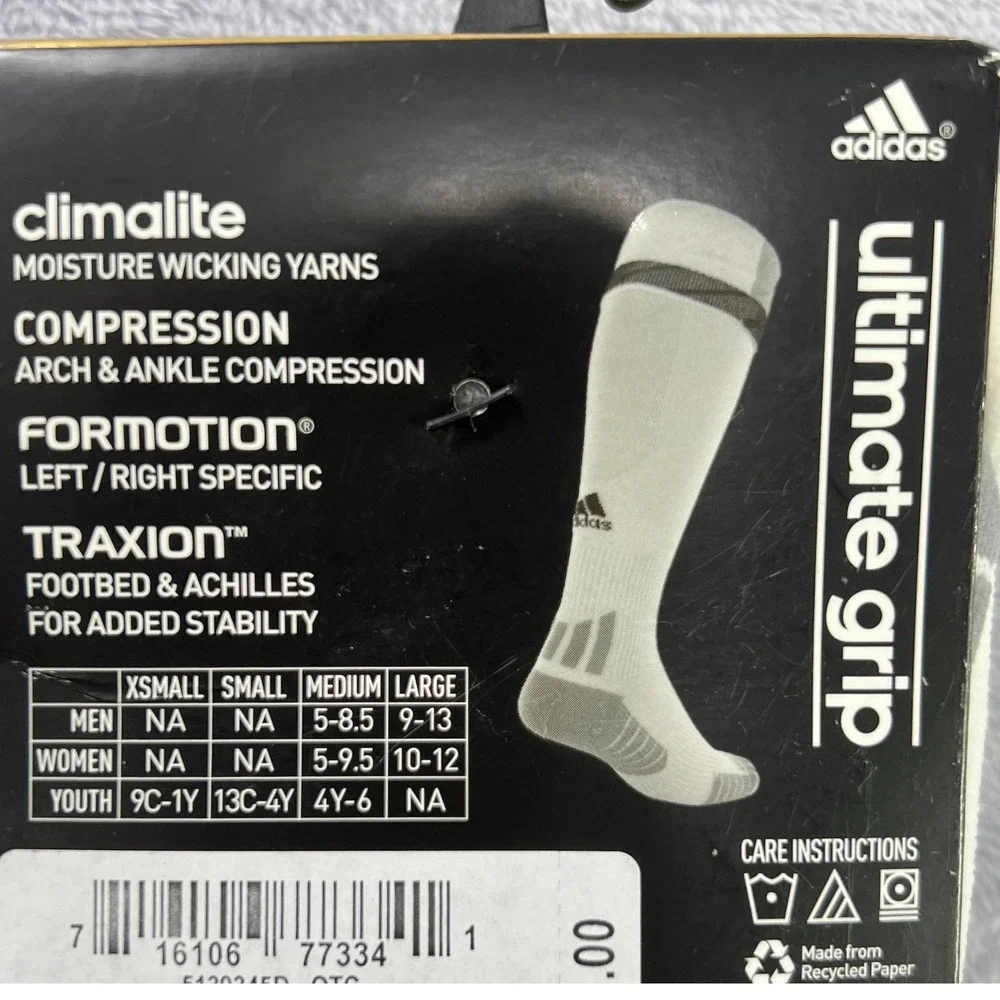 Adidas Premier OTC Soccer Traxion Socks Large White Grey Compression Athletic